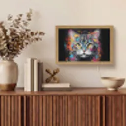 Kat - Graffiti - Dieren - Kleuren - Grijs Light Box met kabel (Tafellamp) klein -sfeer2