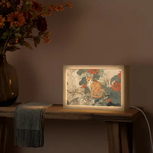 Kat - Sierlijk - Bloemen Light Box met kabel (Tafellamp) klein -sfeer4