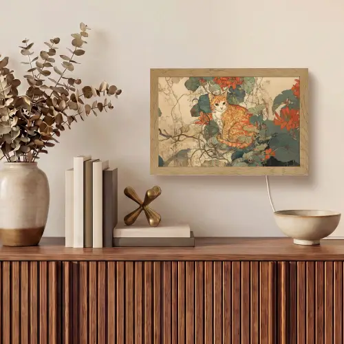 Kat - Sierlijk - Bloemen Light Box met kabel (Tafellamp) klein -sfeer2