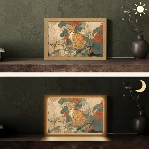 Kat - Sierlijk - Bloemen Light Box met kabel (Tafellamp) klein -sfeer3