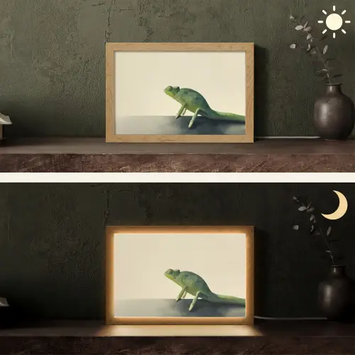 Kameleon - Groen - Minimalistisch Light Box met kabel (Tafellamp) klein -sfeer3
