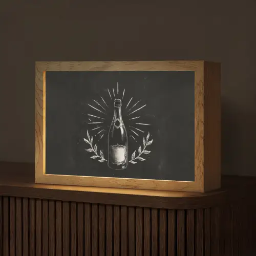 Champagnefles - Lauriertakken - Zwarte achtergrond Light Box met kabel (Tafellamp) klein -z3d_website