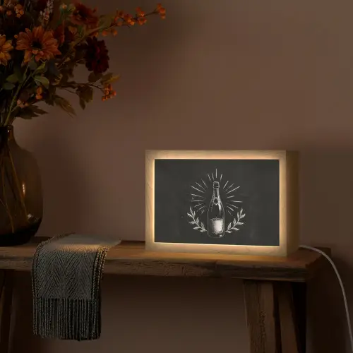 Champagnefles - Lauriertakken - Zwarte achtergrond Light Box met kabel (Tafellamp) klein -sfeer4