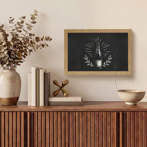Champagnefles - Lauriertakken - Zwarte achtergrond Light Box met kabel (Tafellamp) klein -sfeer2