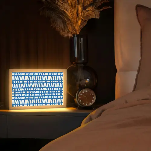 Ruitpatroon - Blauw - Crème Light Box met kabel (Tafellamp) klein 924 -sfeer1