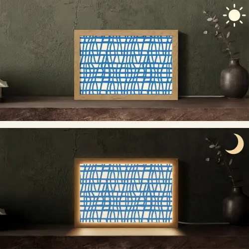 Ruitpatroon - Blauw - Crème Light Box met kabel (Tafellamp) klein 924 -sfeer3