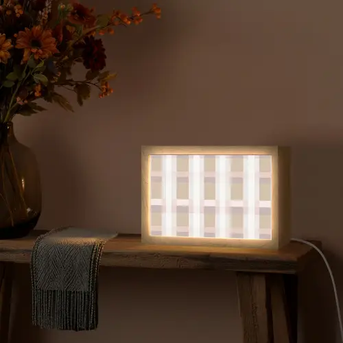 Ruitpatroon - Aardetinten - Minimalistisch Light Box met kabel (Tafellamp) klein 924 -sfeer4