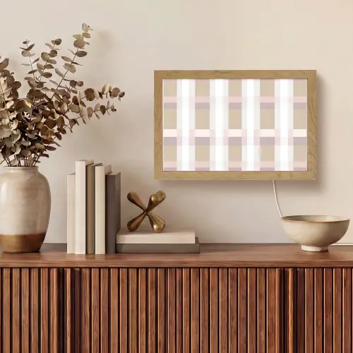 Ruitpatroon - Aardetinten - Minimalistisch Light Box met kabel (Tafellamp) klein 924 -sfeer2