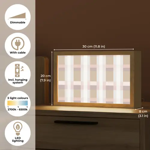 Ruitpatroon - Aardetinten - Minimalistisch Light Box met kabel (Tafellamp) klein 924 -USP_EN