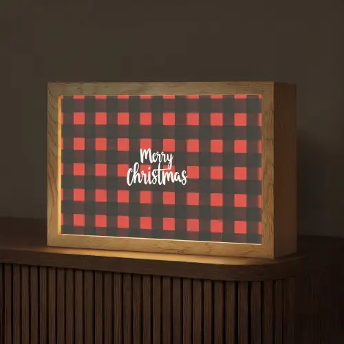 Geruit - Rood - Tekst - Christmas Light Box met kabel (Tafellamp) klein -z3d_website