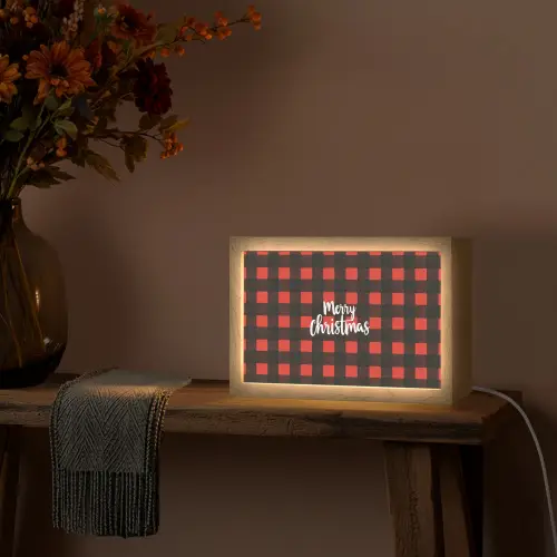 Geruit - Rood - Tekst - Christmas Light Box met kabel (Tafellamp) klein -sfeer4
