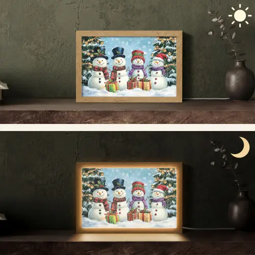 Vrolijk - Sneeuw - Kleurrijk Light Box met kabel (Tafellamp) klein -sfeer3