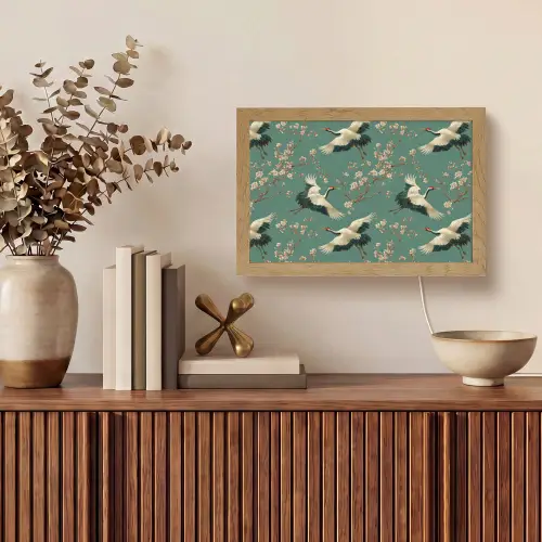 Kersenbloesem - Kraamvogels - Groen Light Box met kabel (Tafellamp) klein 924 -sfeer2