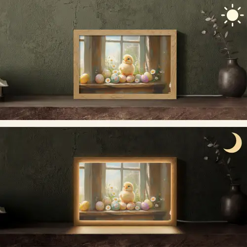Kuiken - Raam - Paaseieren Light Box met kabel (Tafellamp) klein -sfeer3