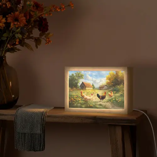 Kippen - Landelijke rust - Natuur Light Box met kabel (Tafellamp) klein -sfeer4