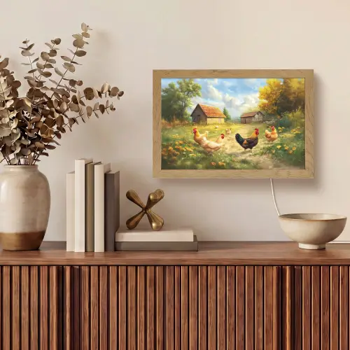 Kippen - Landelijke rust - Natuur Light Box met kabel (Tafellamp) klein -sfeer2