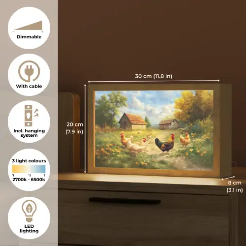 Kippen - Landelijke rust - Natuur Light Box met kabel (Tafellamp) klein -USP_EN