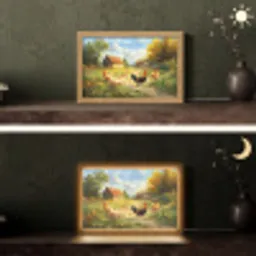 Kippen - Landelijke rust - Natuur Light Box met kabel (Tafellamp) klein -sfeer3