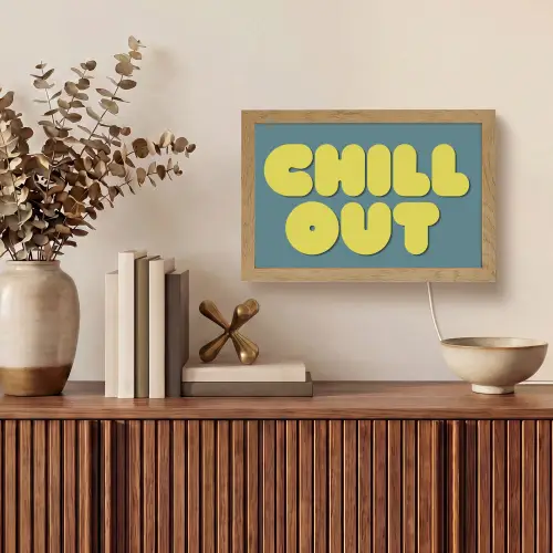 Chill out - Geel - Blauw Light Box met kabel (Tafellamp) klein -sfeer2