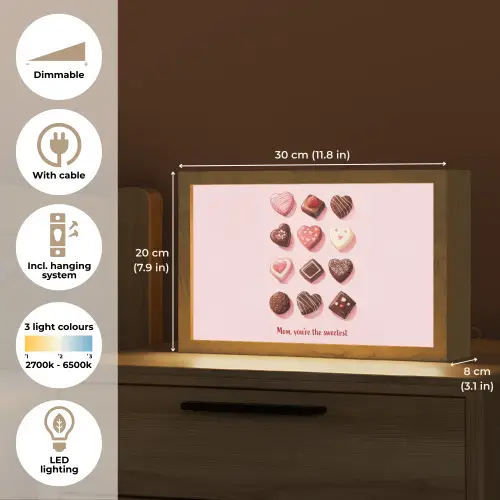 Chocolaatjes - Hartvormig - Liefste Light Box met kabel (Tafellamp) klein -USP_EN
