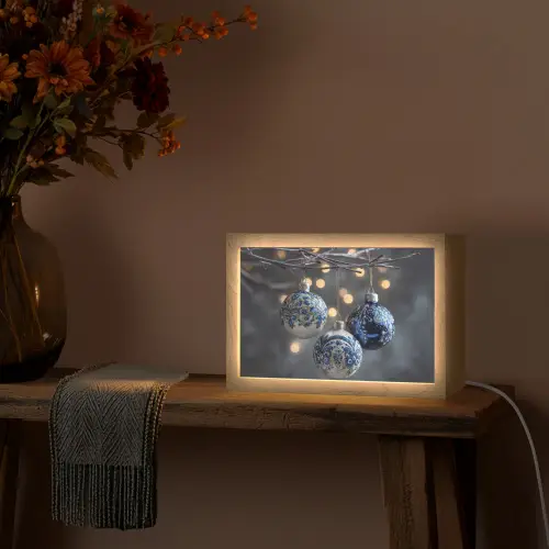 Kerstbal - Versierd - Blauw Light Box met kabel (Tafellamp) klein -sfeer4