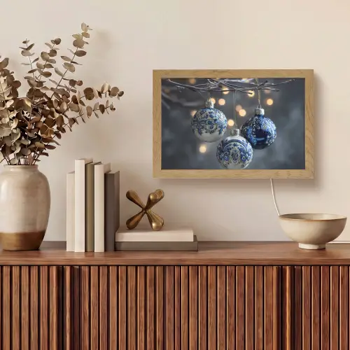 Kerstbal - Versierd - Blauw Light Box met kabel (Tafellamp) klein -sfeer2