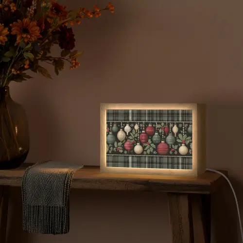 Kerstballen - Rood - Hulsttakken - Patroon Light Box met kabel (Tafellamp) klein -sfeer4