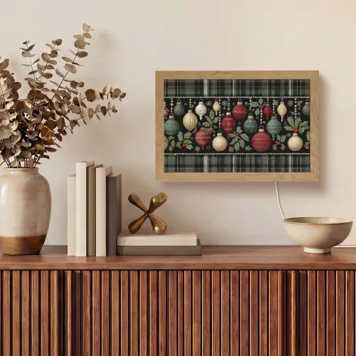 Kerstballen - Rood - Hulsttakken - Patroon Light Box met kabel (Tafellamp) klein -sfeer2