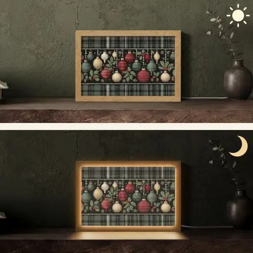 Kerstballen - Rood - Hulsttakken - Patroon Light Box met kabel (Tafellamp) klein -sfeer3