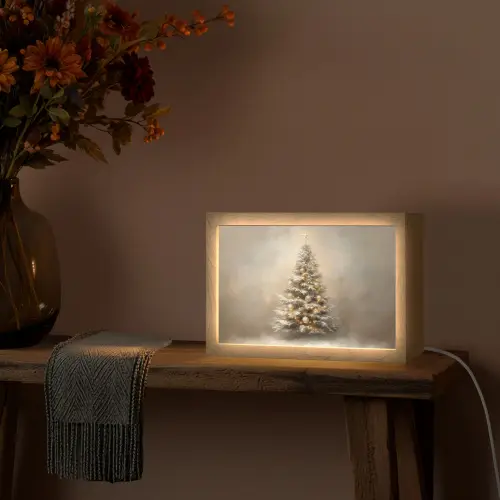 Kerst - kerstboom - Sneeuw - Art Light Box met kabel (Tafellamp) klein -sfeer4