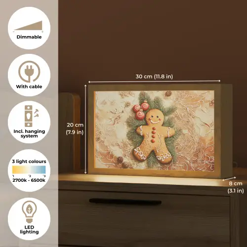 Kerstmis - Koekje - Poppetje - Speculaas Light Box met kabel (Tafellamp) klein -USP_EN