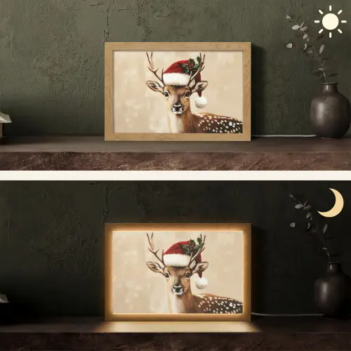 Kerst - Hert - Gewei - Rood Light Box met kabel (Tafellamp) klein -sfeer3