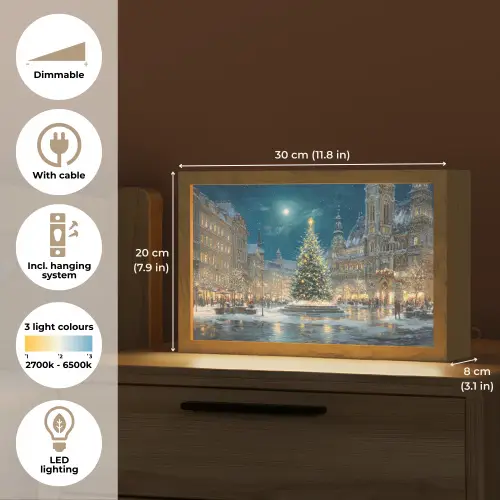 Kerstnacht - Stadsplein - Meerkleurig Light Box met kabel (Tafellamp) klein -USP_EN