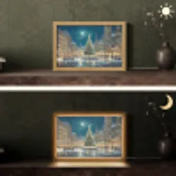 Kerstnacht - Stadsplein - Meerkleurig Light Box met kabel (Tafellamp) klein -sfeer3