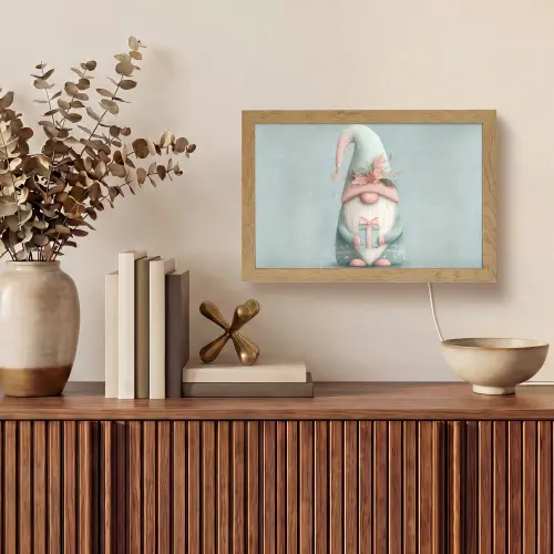 Kerstgnome - Cadeau - Groen Light Box met kabel (Tafellamp) klein -sfeer2