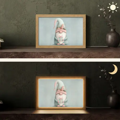 Kerstgnome - Cadeau - Groen Light Box met kabel (Tafellamp) klein -sfeer3
