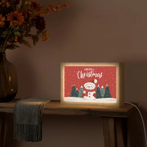Kerstgroet - Sneeuw - Rood Light Box met kabel (Tafellamp) klein -sfeer4