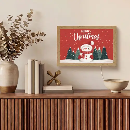 Kerstgroet - Sneeuw - Rood Light Box met kabel (Tafellamp) klein -sfeer2