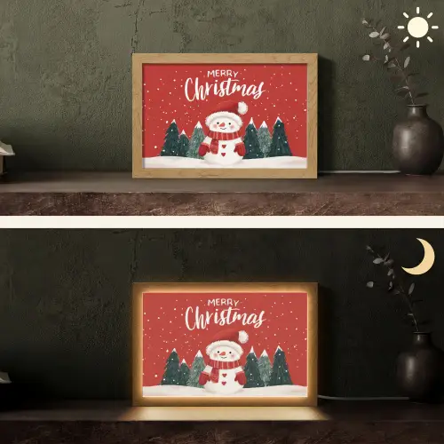 Kerstgroet - Sneeuw - Rood Light Box met kabel (Tafellamp) klein -sfeer3