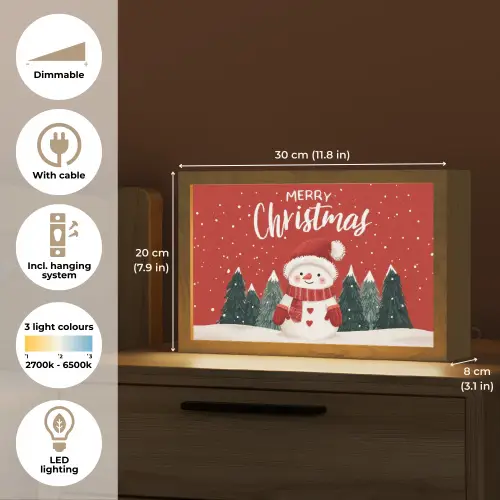 Kerstgroet - Sneeuw - Rood Light Box met kabel (Tafellamp) klein -USP_EN