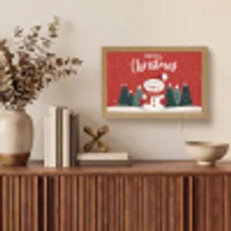 Kerstgroet - Sneeuw - Rood Light Box met kabel (Tafellamp) klein -sfeer2
