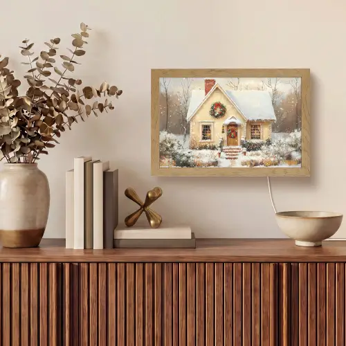 Kerst - Huis - Winter - Sneeuw Light Box met kabel (Tafellamp) klein -sfeer2