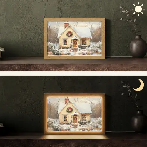 Kerst - Huis - Winter - Sneeuw Light Box met kabel (Tafellamp) klein -sfeer3