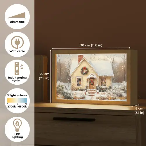 Kerst - Huis - Winter - Sneeuw Light Box met kabel (Tafellamp) klein -USP_EN