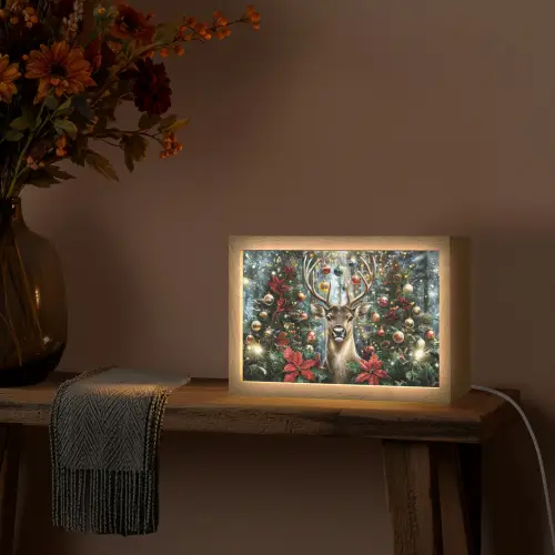Kerstfeest - Dennenbos - Rood Light Box met kabel (Tafellamp) klein -sfeer4