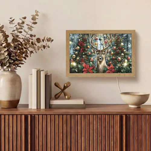 Kerstfeest - Dennenbos - Rood Light Box met kabel (Tafellamp) klein -sfeer2