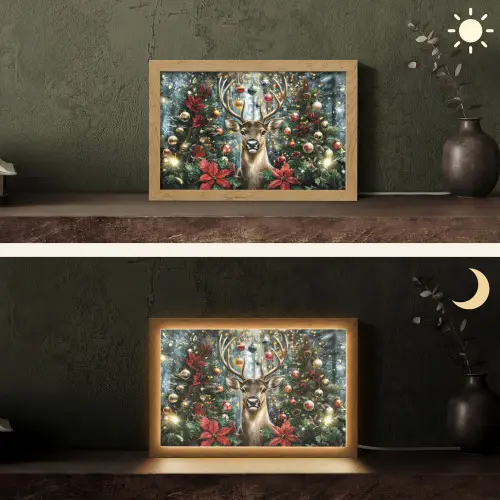 Kerstfeest - Dennenbos - Rood Light Box met kabel (Tafellamp) klein -sfeer3
