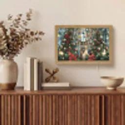 Kerstfeest - Dennenbos - Rood Light Box met kabel (Tafellamp) klein -sfeer2