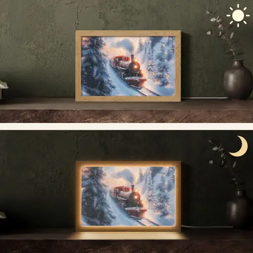 Kersttrein - Sneeuw - Winter - Kerst Light Box met kabel (Tafellamp) klein -sfeer3