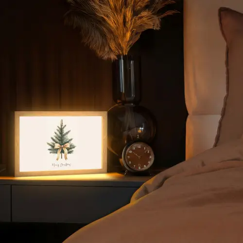 Kerstboom - Kerst - Merry Christmas - Beige Light Box met kabel (Tafellamp) klein -sfeer1